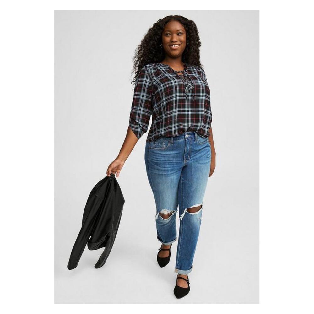 Torrid Black&Blue Plaid Harper Georgette Blouse Sz.3